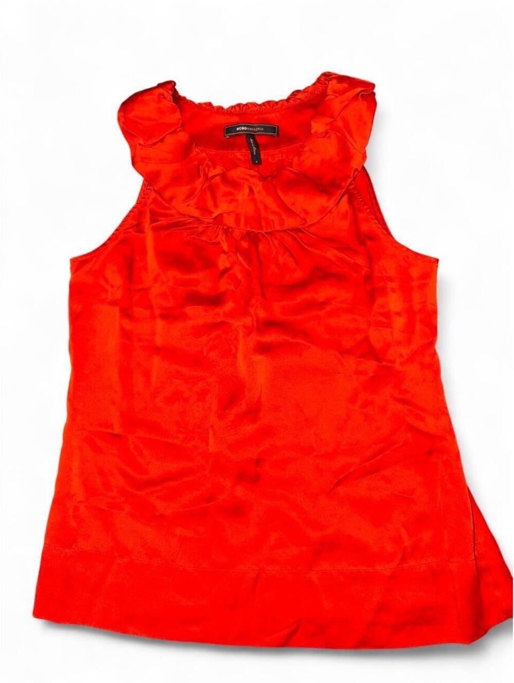 BCBGMAXAZRIA 100% Silk Ruffled Collar Sleeveless Blouse Red Size M